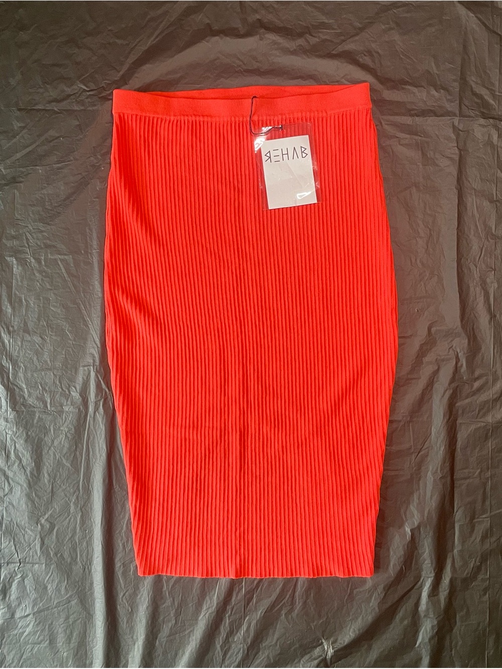 Rehab Bold Orange Ribbed Pencil Skirt
